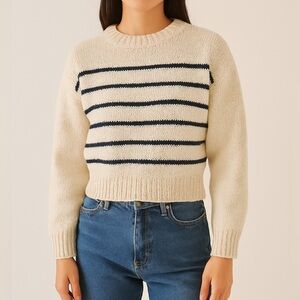 Cotton On Cotton Blend Striped Cream Navy Knit Sweater Size S